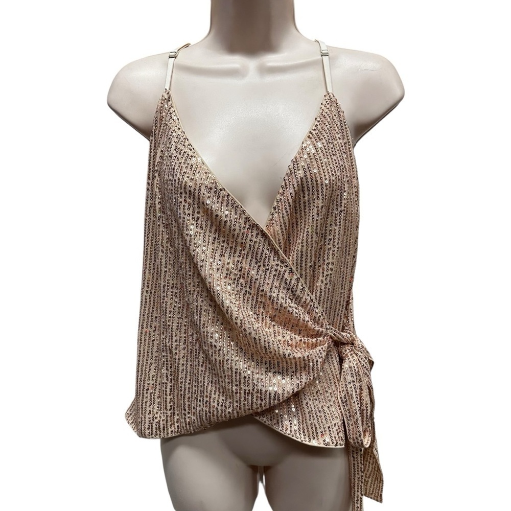Grace Karin women’s sequined wrap tank top champagne size medium party disco - Picture 2 of 8